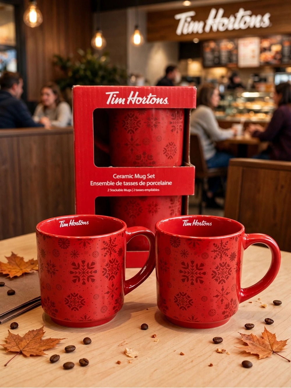 🆕 Tim Hortons Snowflake Mugs - Set of 2